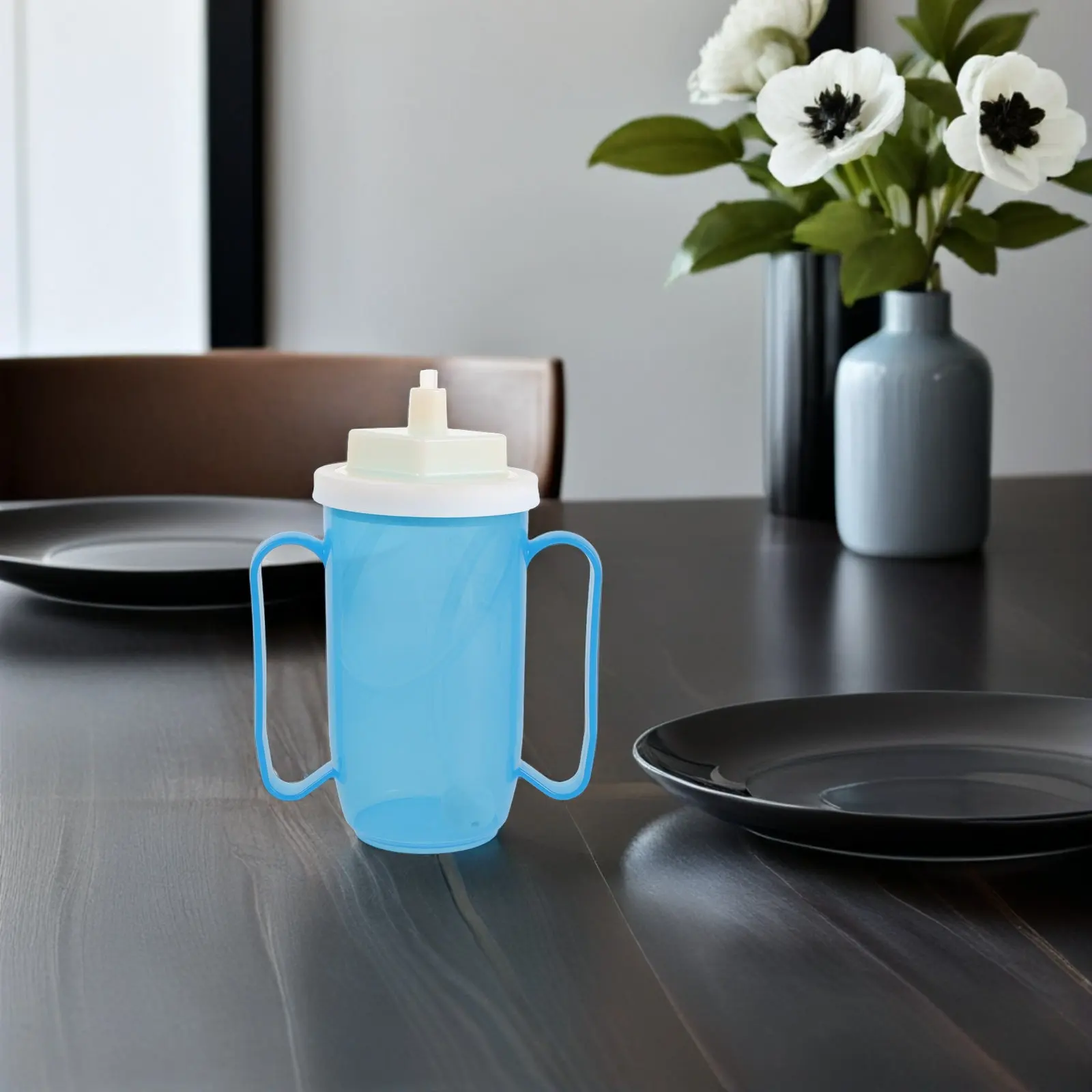Adult No Spill Dysphagia Cup for Elderly Bedridden Patients 2 Handles Leak Proof Choking Prevention Sip Straw Cup Hospital Home