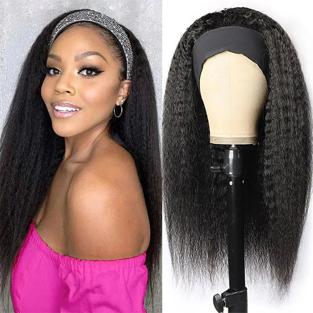 Yaki Straight Headband Wig Human Hair For Black Women Brazilian 180% Density Yaki Straight Headband Machine Made Natural Color