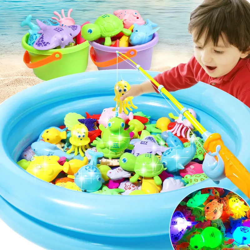 

Children's fishing toys magnetic bulk fake fish stall fish puzzle fun fishing game simulation fishing rod net random color