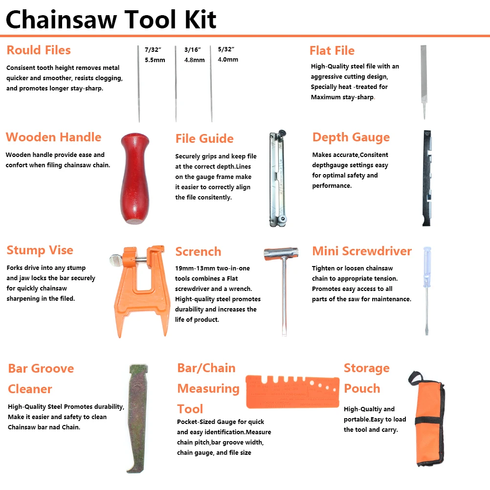 Sharpener File Kit Stump Vise For all brand Chainsaw