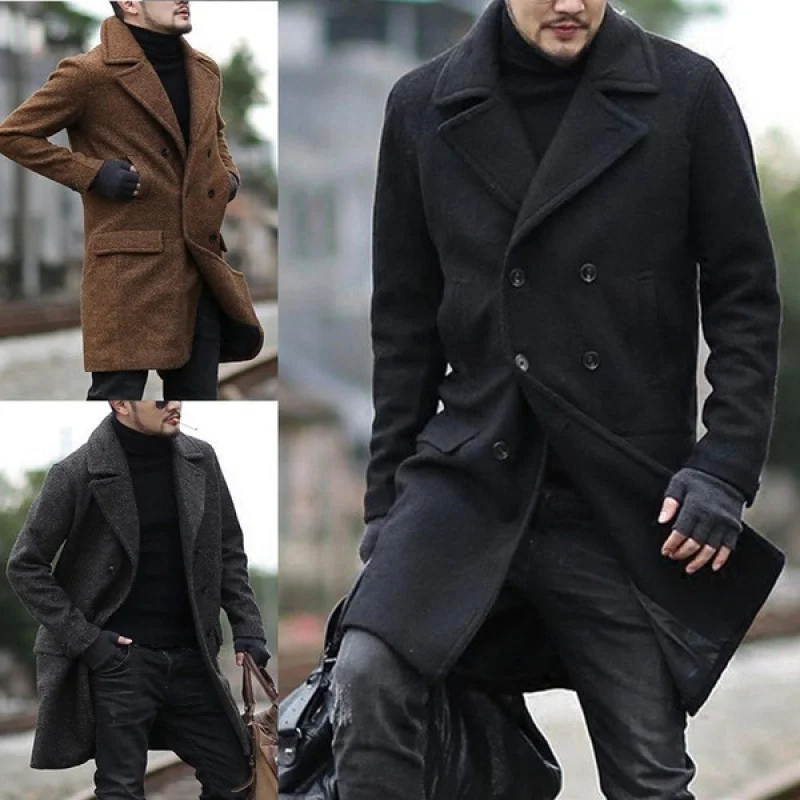 Autumn and Winter New Woolen Men's Coat Mid-Length Wholesale Woolen Double Breasted Coat