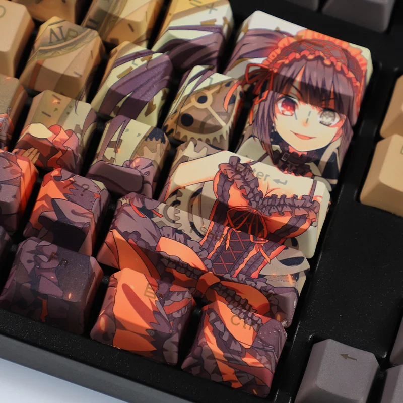 1 Set PBT Dye Subbed Keycaps Two Dimensional Cartoon Anime Gaming Key Caps OEM Profile Backlit Keycap For DATE A LIVE