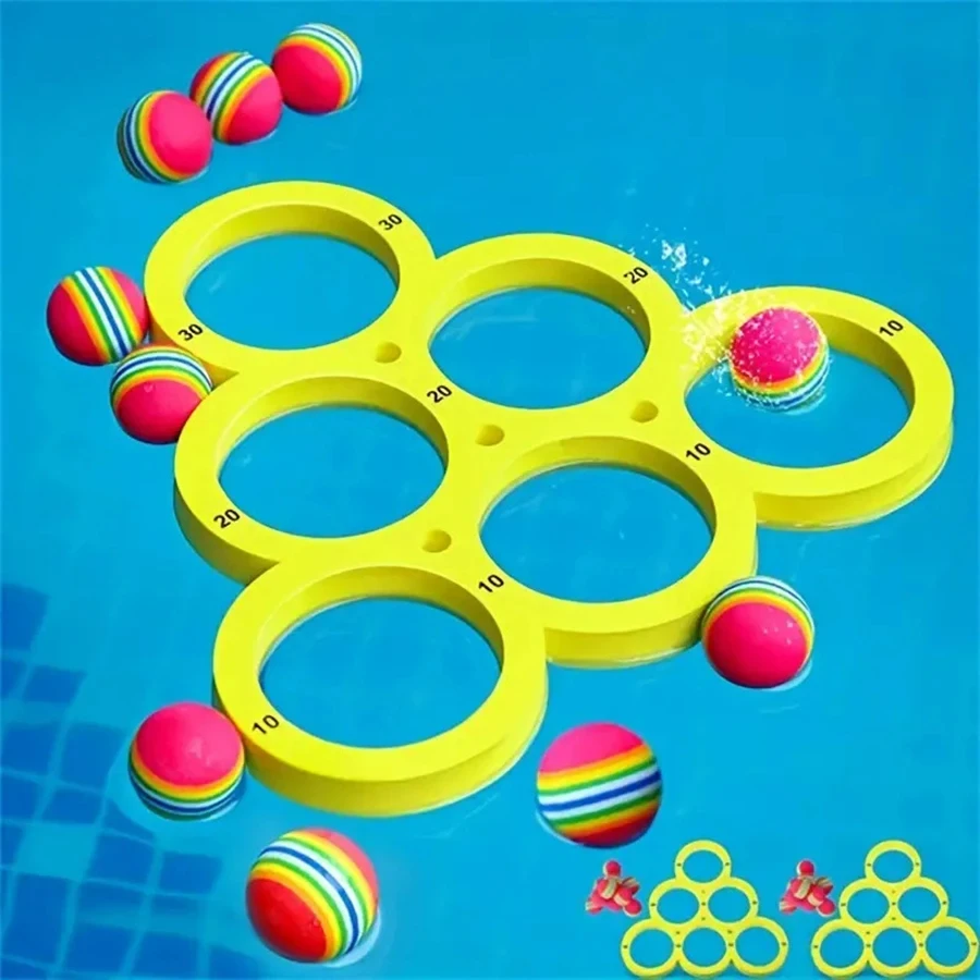 1 طاولة عائمة مع 10 كرات، حلقة لعبة عائمة، لعبة رمي، دائرة رمي إيفا للرياضات المائية، لعبة مائية إيفا