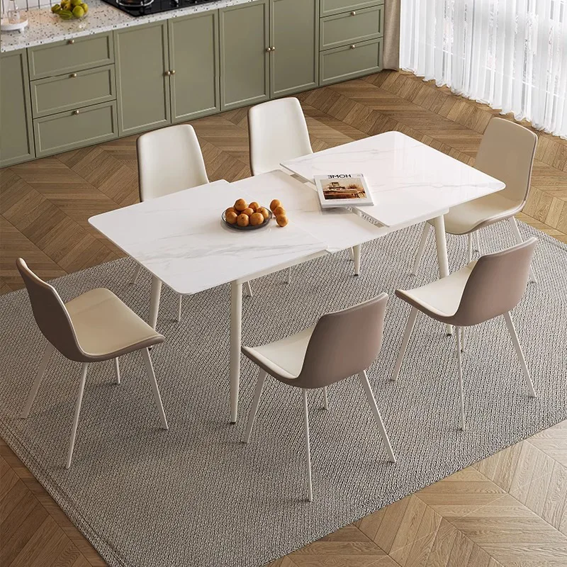 Extra rectangular dining table retractable folding snow mountain stone retractable rock plate dining table and chair combination