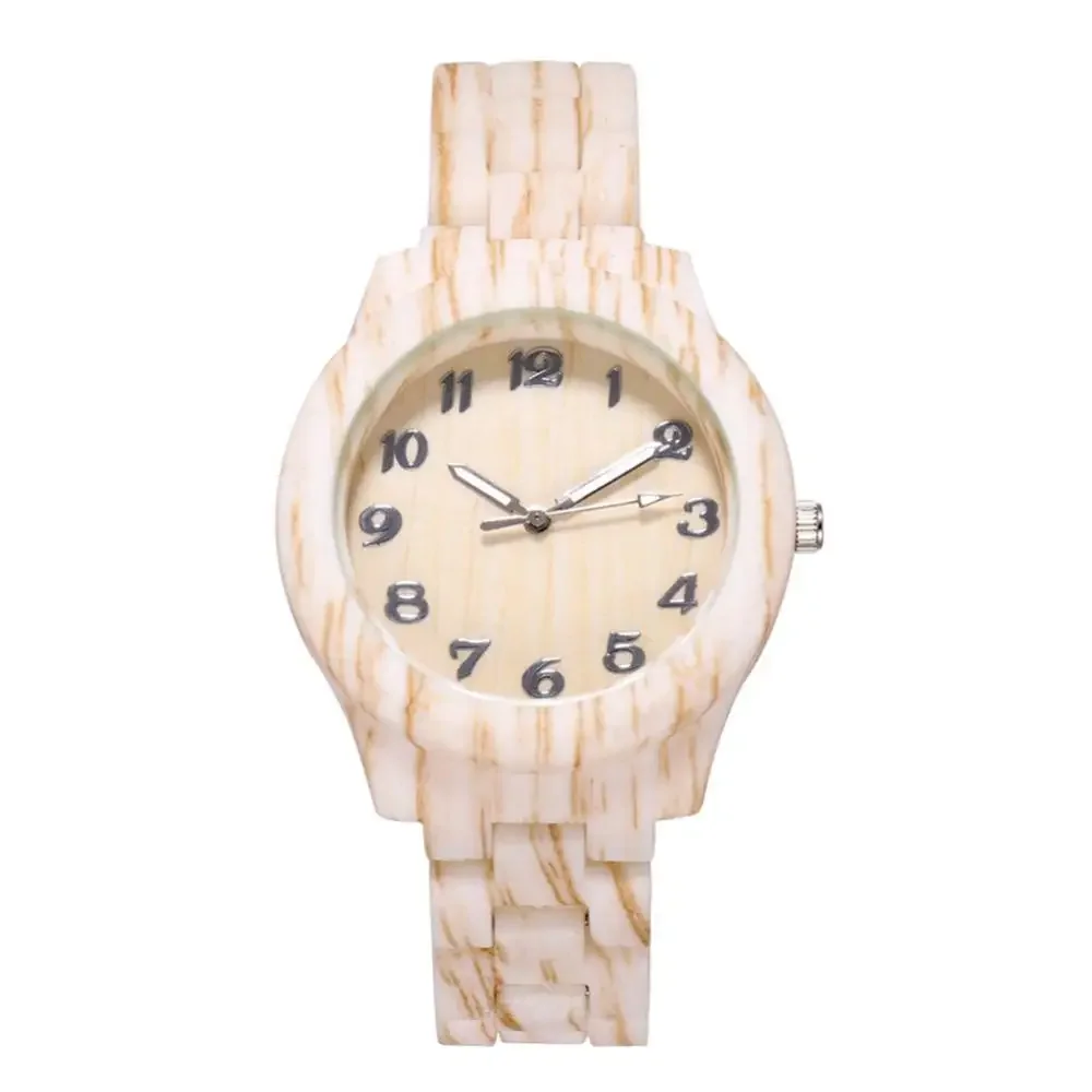 Men\'s and Women\'s Watches Wooden Grain Round Dial Number Steel Strip Quartz Wristwatches Ladies Watch Relojes Para Mujer