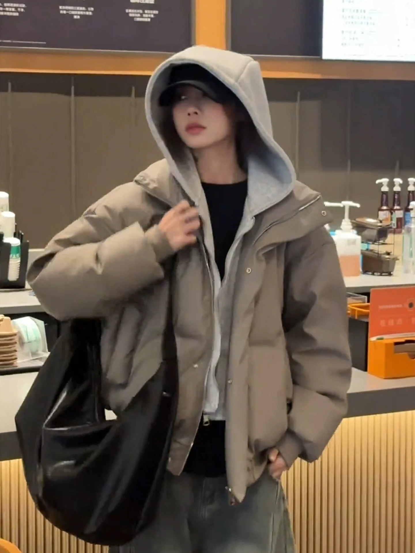 

Thiened American Sle PU Leather Hooded Cotton Jaet Men's ort Warm Outerwear Youth Faion Stand Fit Online Exclusive