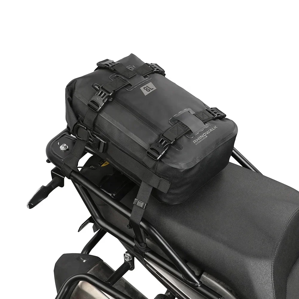 

Rhinowalk Motorcycle Backpack 8L Waterproof Motorbike Seat Tail Bag for Adventure Welded Seamless Side Saddle Motopack