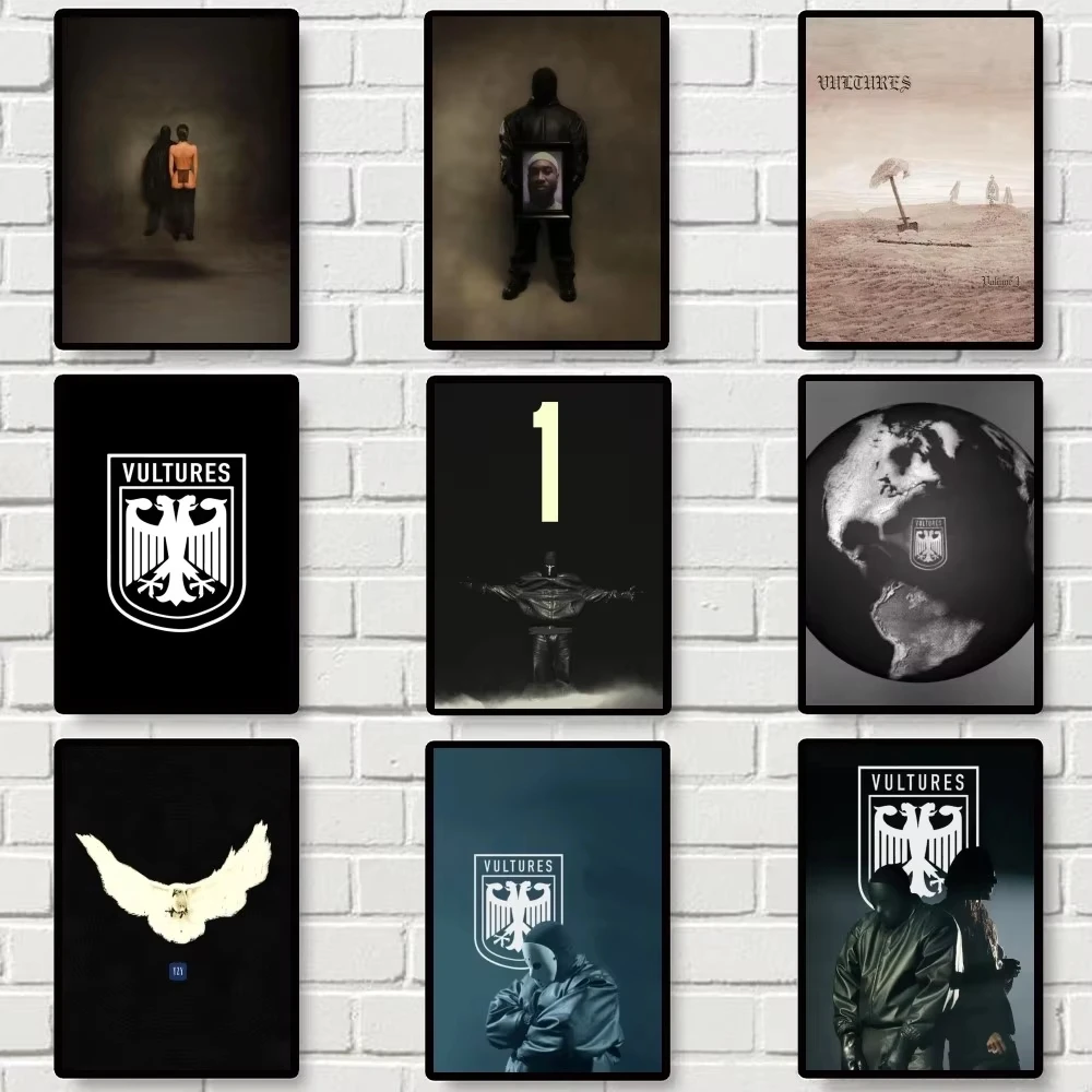 (No frame)Kanye West Vultures 1 Rapper Poster Gallery Prints Self Adhesive Home Decor Decoration Wall Decals Living Room