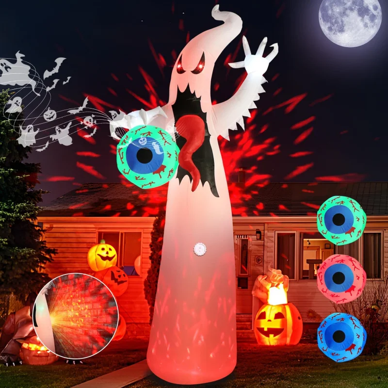 

EQElegear 12FT Outdoor Halloween Inflatables Ghost with Induction Horn Will Scream,Blow Up Yard Decorations with Flame Projectio