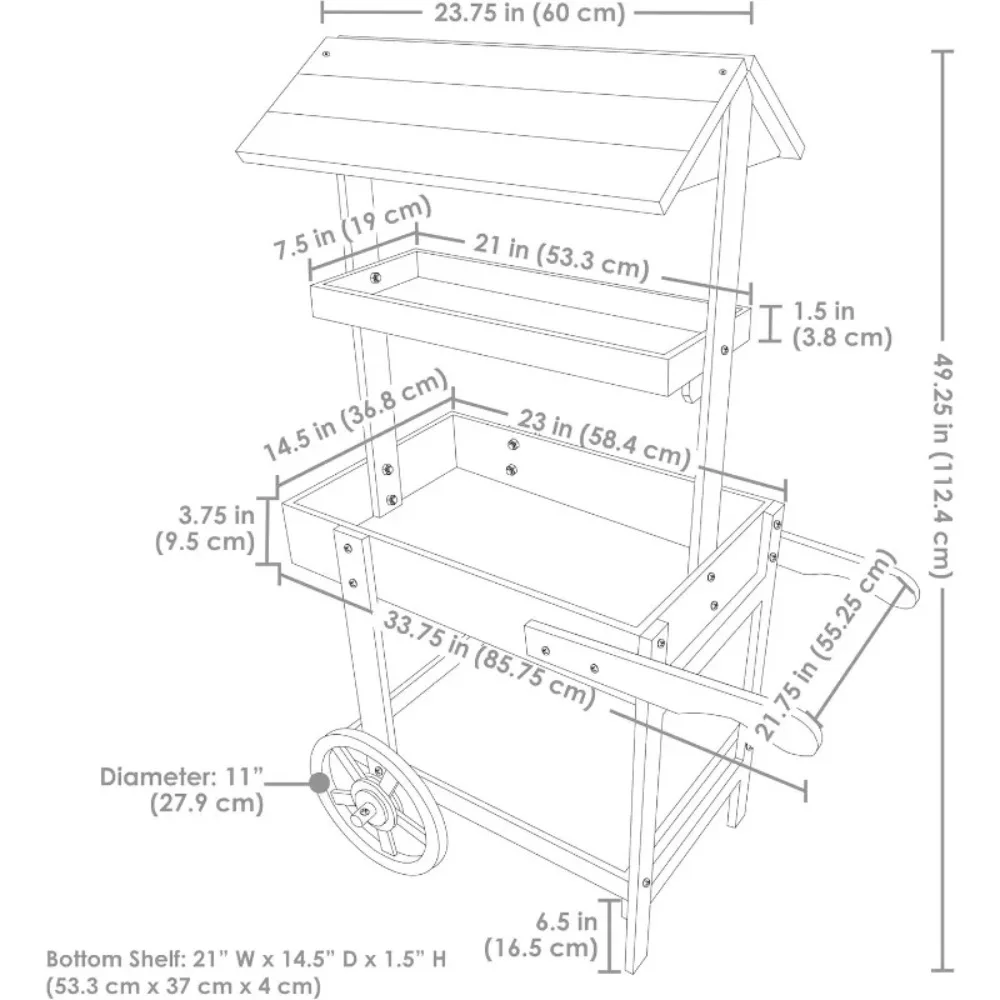 أدوات خارجية - حامل عرض عربة الزهور في سوق الريف مع عجلات ورفين من خشب التنوب بسعة وزن 30 رطلًا باللون الأبيض #4