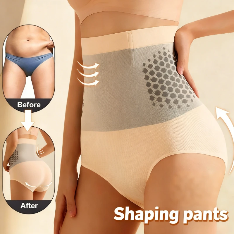Pantalones moldeadores de cintura alta con diseño de panal levantamiento de glúteos adelgazamiento sin costuras para mujeres recuperación posparto modelado diario del cuerpo ﻿