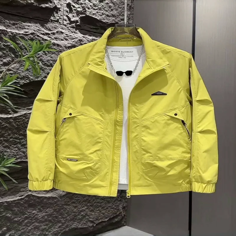 

Spring Autumn New Sle Men's Faionable Pure Color Stand Collar Jaet Outdoor Windbreaker Coat Stand Fit Casual Youth