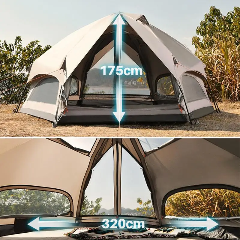 Camping Automatic Tent Folding 2 Doors Tent Double-layer Family Tent Picnicking Tent Windproof Rainproof Sun Shelter For Camping