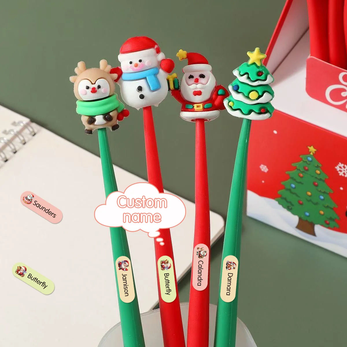90/180/270pc Cartoon Christmas Oilresistant Customized Name Stickers Personalized Name Stickers Customizable Tag Customized Tag