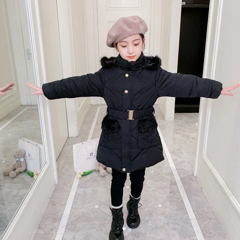 2024 New Winter Jackets For Girls Coat Fashion Long Style Hooded Outerwear Thicken Warm Children's Clothing 4 5 6 7 8 9 10 Years