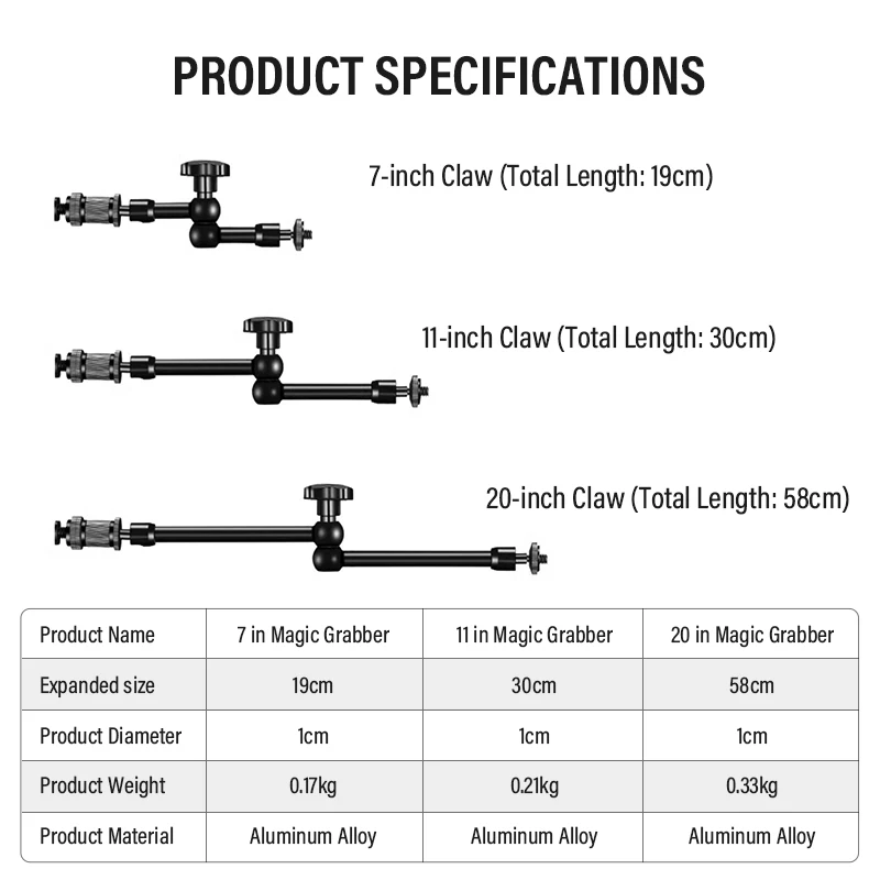 Magic Arm 7/11/20 Inch 360° Rotatable Metal Arm With 1/4 Screw For Monitor Video Light Smartphone Super Clamp Mount Heavy Duty