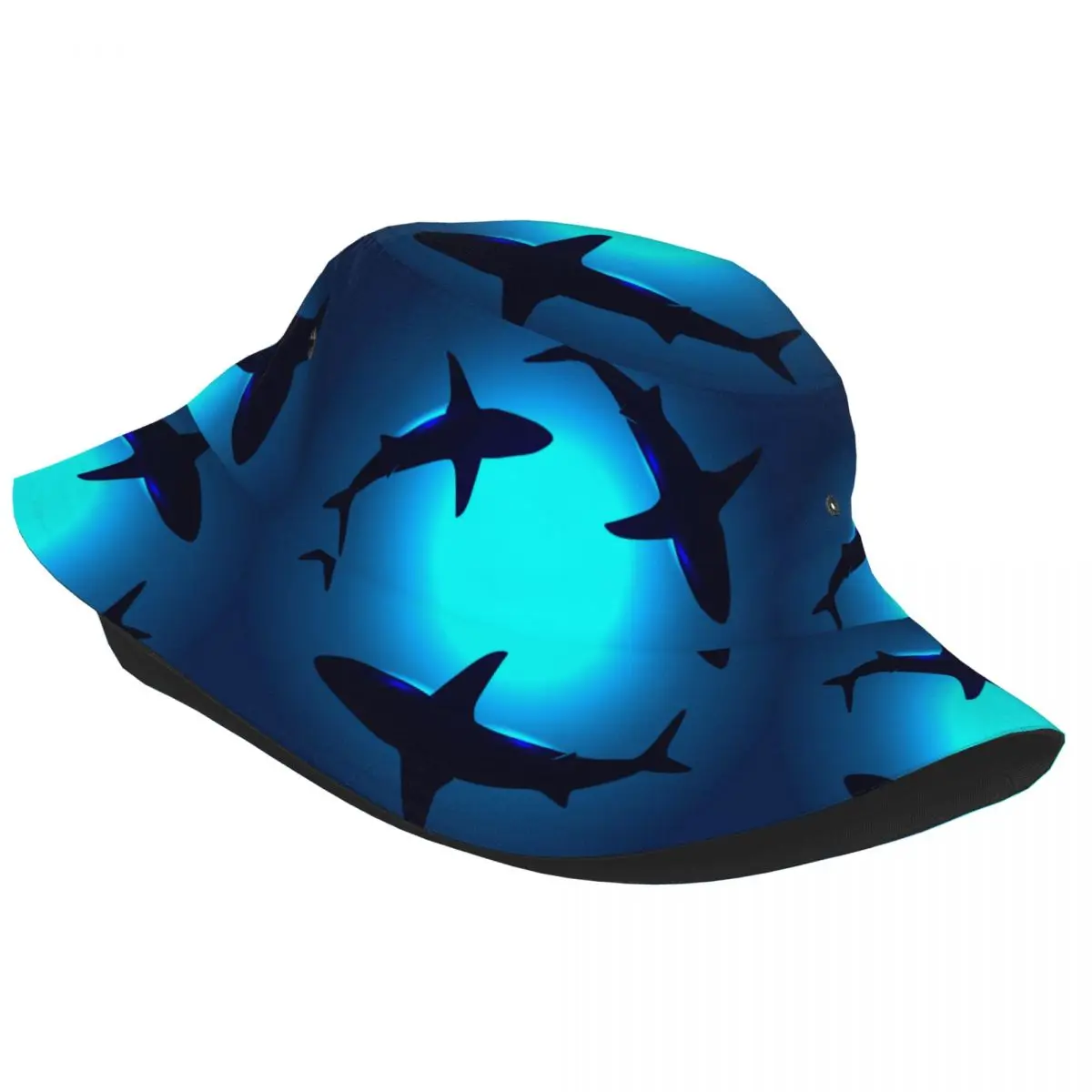 Trendy Ocean Blue Sea Floating Sharks Bucket Hat For Woman UV Protection Bob Hat Picnic Headwear