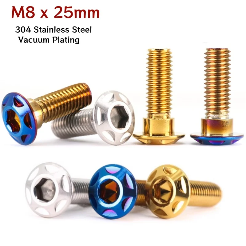 304 Stainless Steel Vacuum Plated M8x25mm Motorcycle Rotor/Brake Disc Screws Bolts For Honda Yamaha Kawasaki Suzuki Ornament