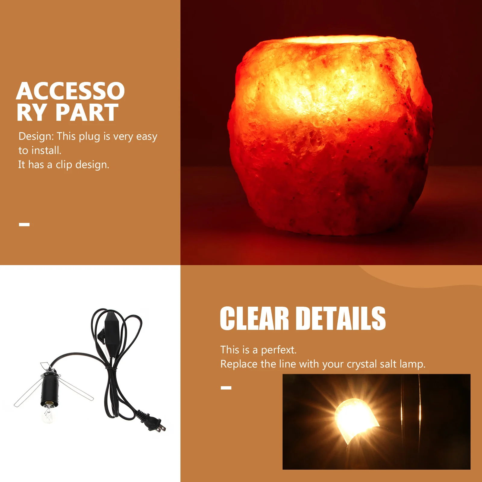 

Crystal Cord Replacement Cord with Dimmer Warm Light for Selenite Lamps Easy Install Butterfly Clip Rock Lamp Adapter