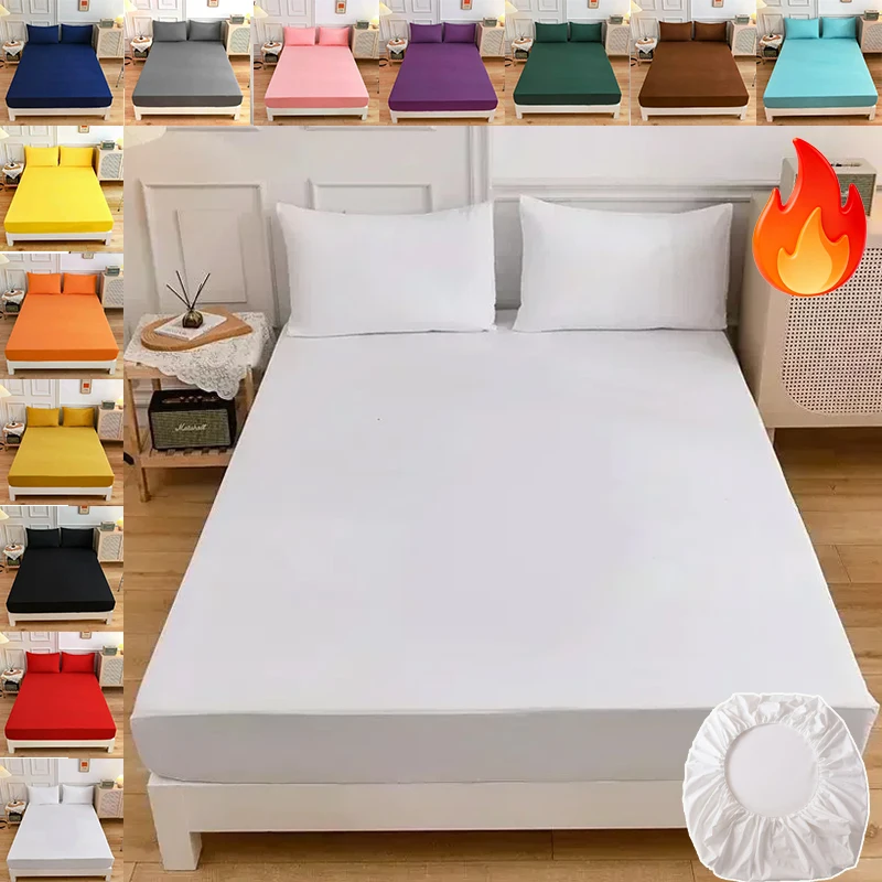 

Solid Color Comforts Bed Hats Non-slip Fixed Bedspread All-inclusive Mattress Dust and Protection Bed Cover Includes Pillowcase