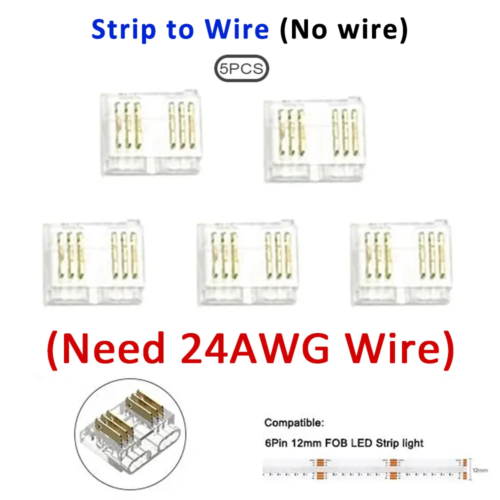 6-pinowe złącze RGBCCT COB LED Strip Light Connectors Quick Wire Connectors bez spawania dla 12mm PCB FCOB LED Tape Solderless Jointor