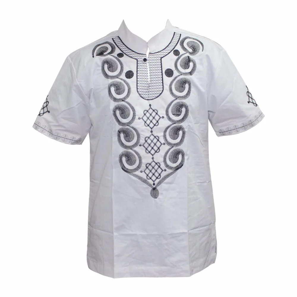 100%Cotton Men's Embroidery Shirt Summer and Autumn Short Sleeve Casual Shirts Mandarin Collar Men's Clothing With Single Button