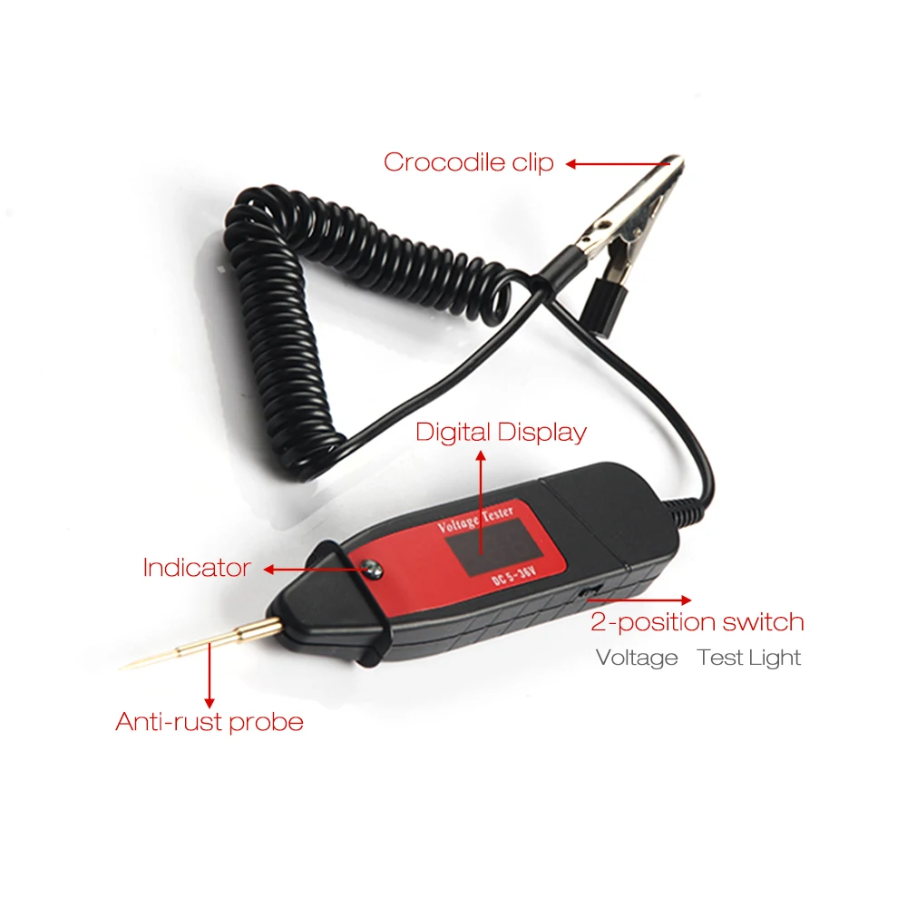 

Universal Multifunctional Car Digital LCD Electric 5-36V Voltage Test Pen Probe Detector Tester LED Light Automotive Diagnostic