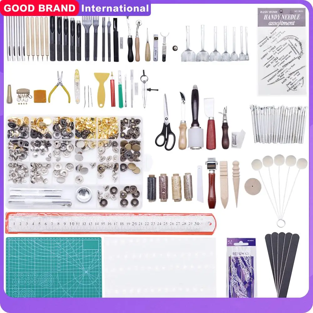 

366 Pieces Leather Craft Tools Leather Craft Stamp Tools with Cutting Mat Tools Rivets Kit and Needles Snaps for Leather Making