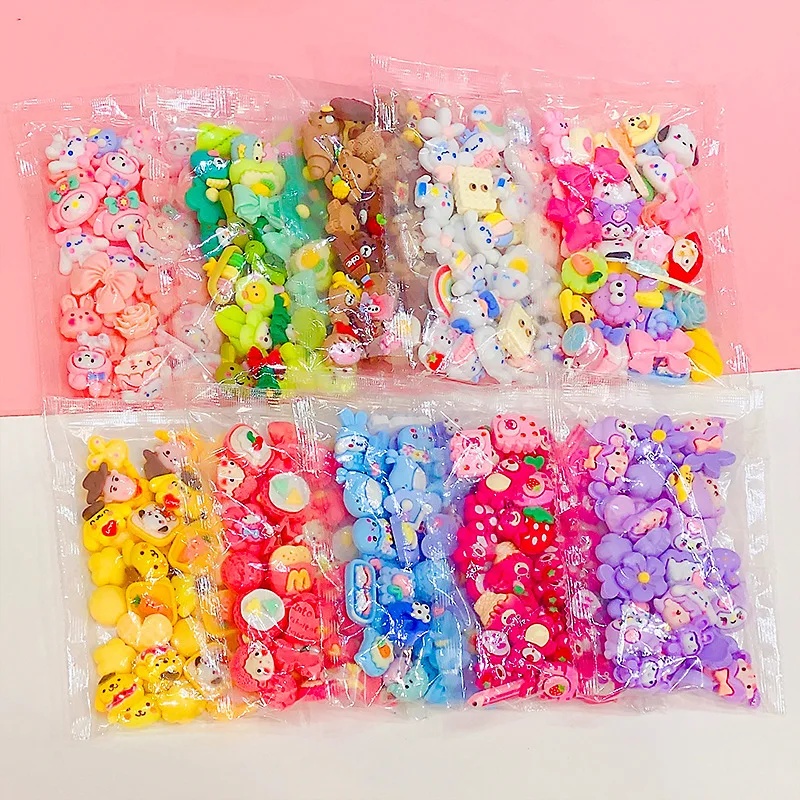 30szt Cute Cartoon Solid Color Resin Accessories Handmade Popular Cream Glue Diy Gooka Hairpin Accessories Patch Material Pack