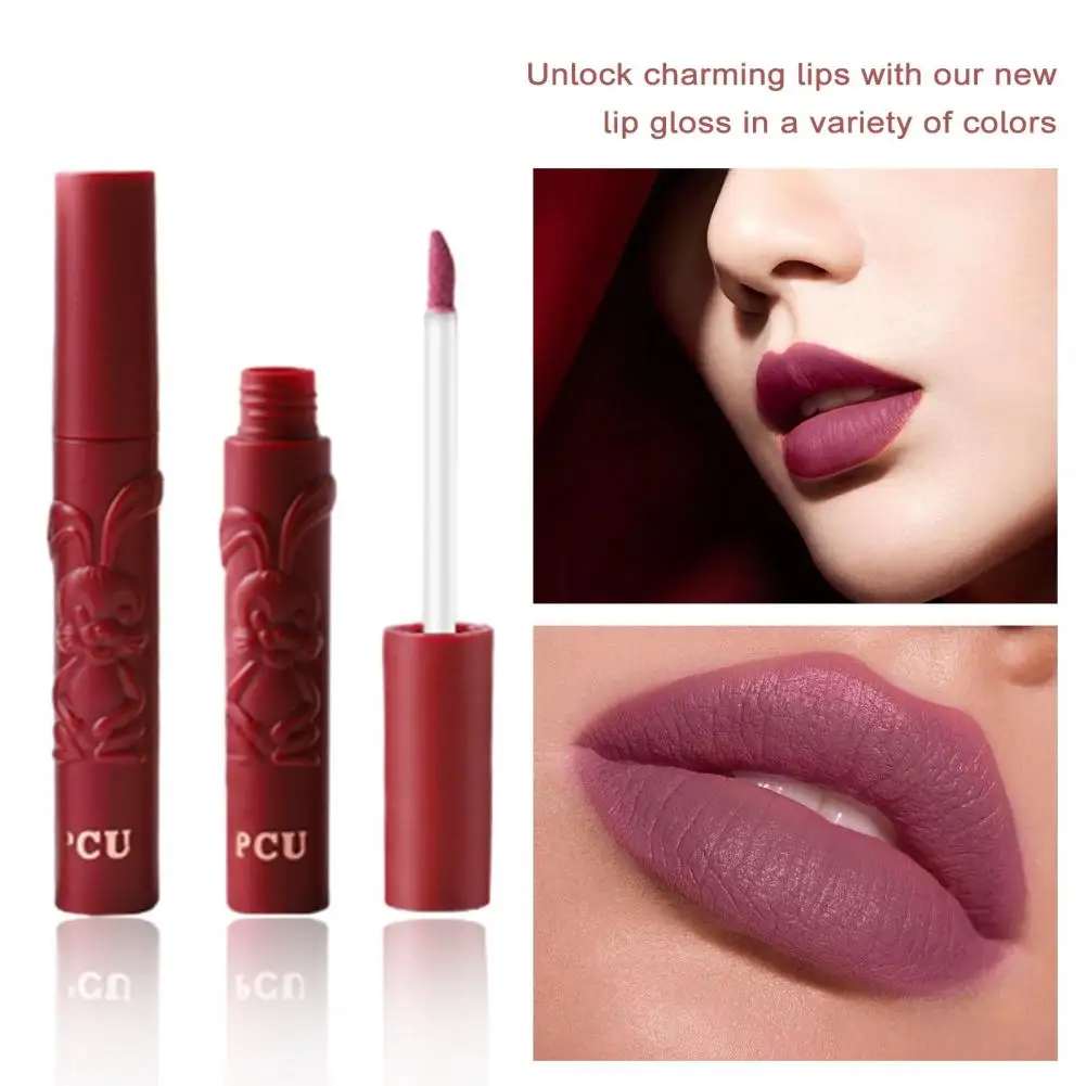 Velluto opaco rossetto affascinante velluto smalto per labbra Design delicato colore pieno uno scorrimento applicazione rilievo coniglio