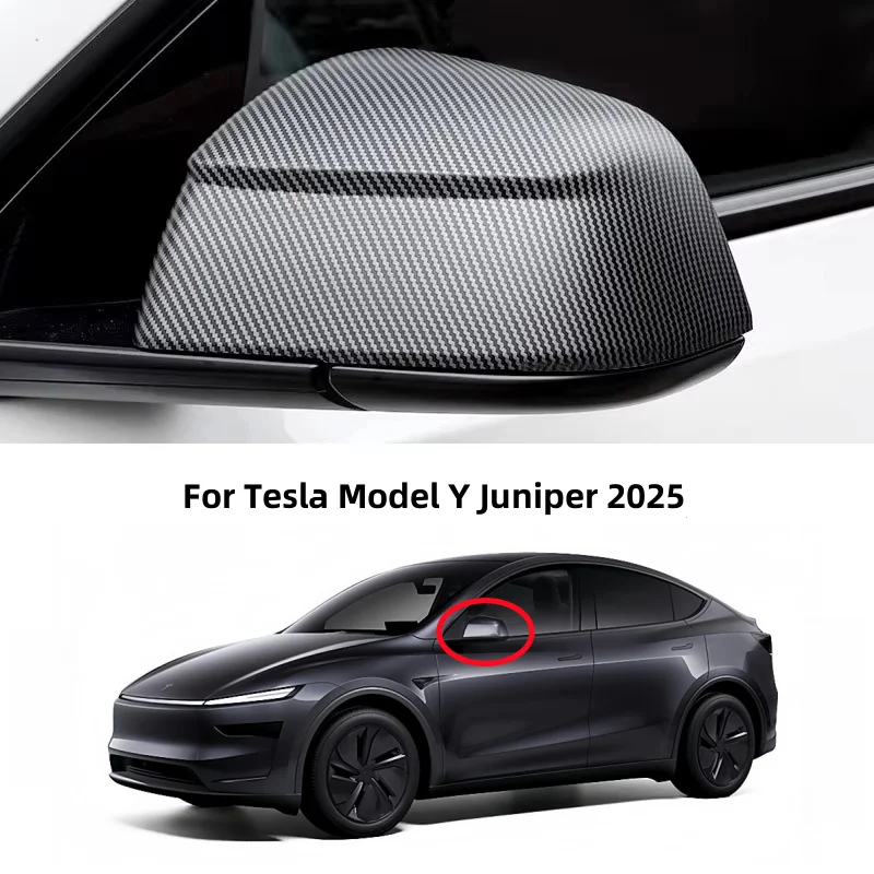 

For Tesla Model Y Juniper 2025 Sides Rear View Mirror Protective Cover Carbon Fiber Look ABS Mirror Decorative Car Accessories
