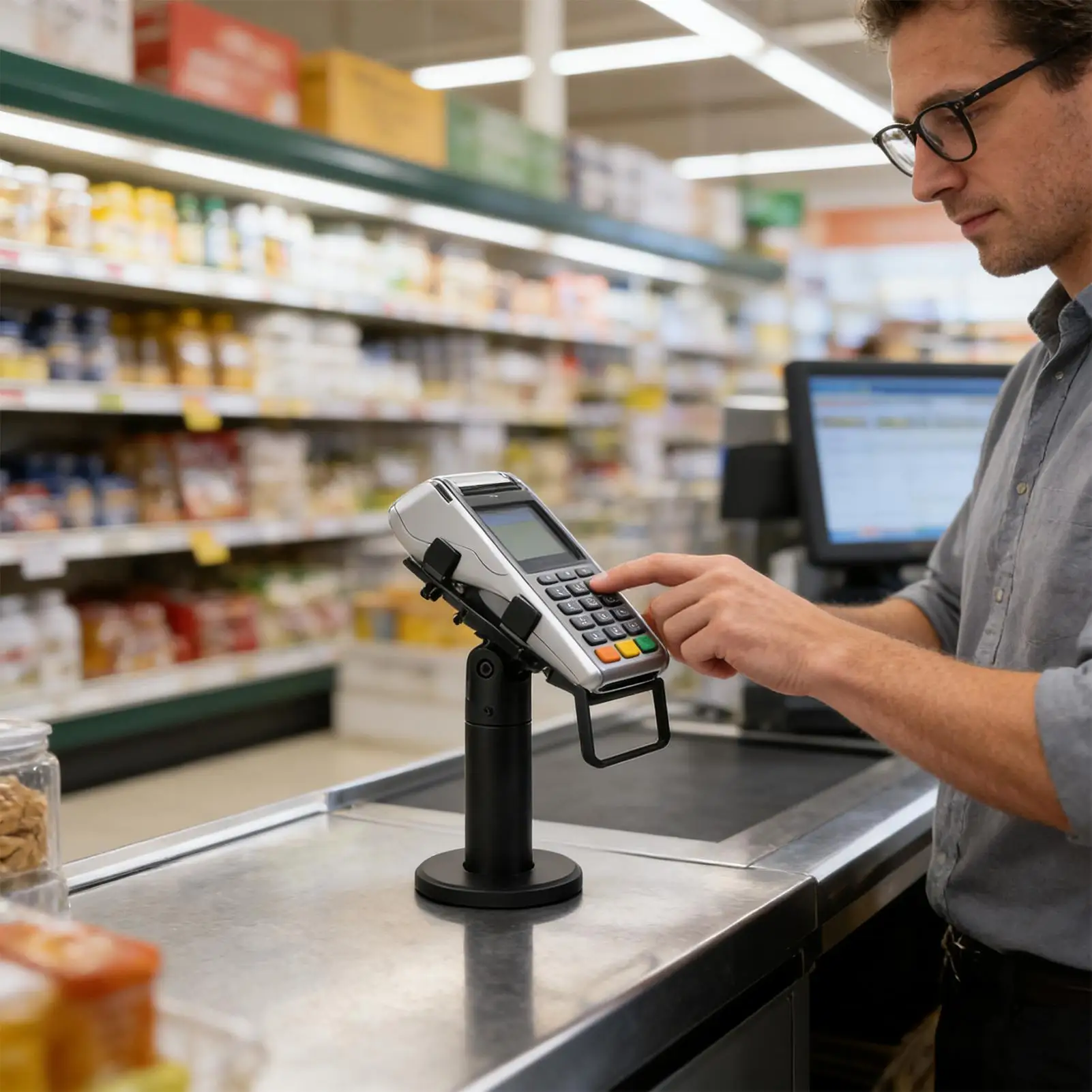 360-Degree Rotate POS Machine Stand Ergonomic Rack Credit Card Reader Stand for Credit Card Reader Payment Terminal Supermarket