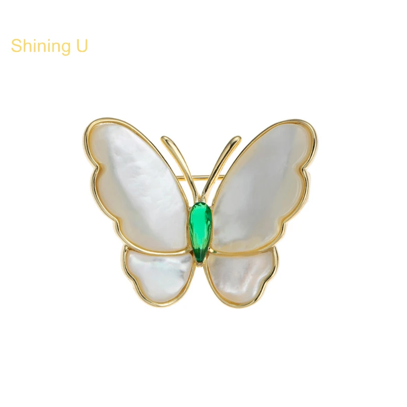 Shining U Natural Shell Vlinder Broche Mode Sieraden Voor Vrouwen Pak Accessoire Subr04516