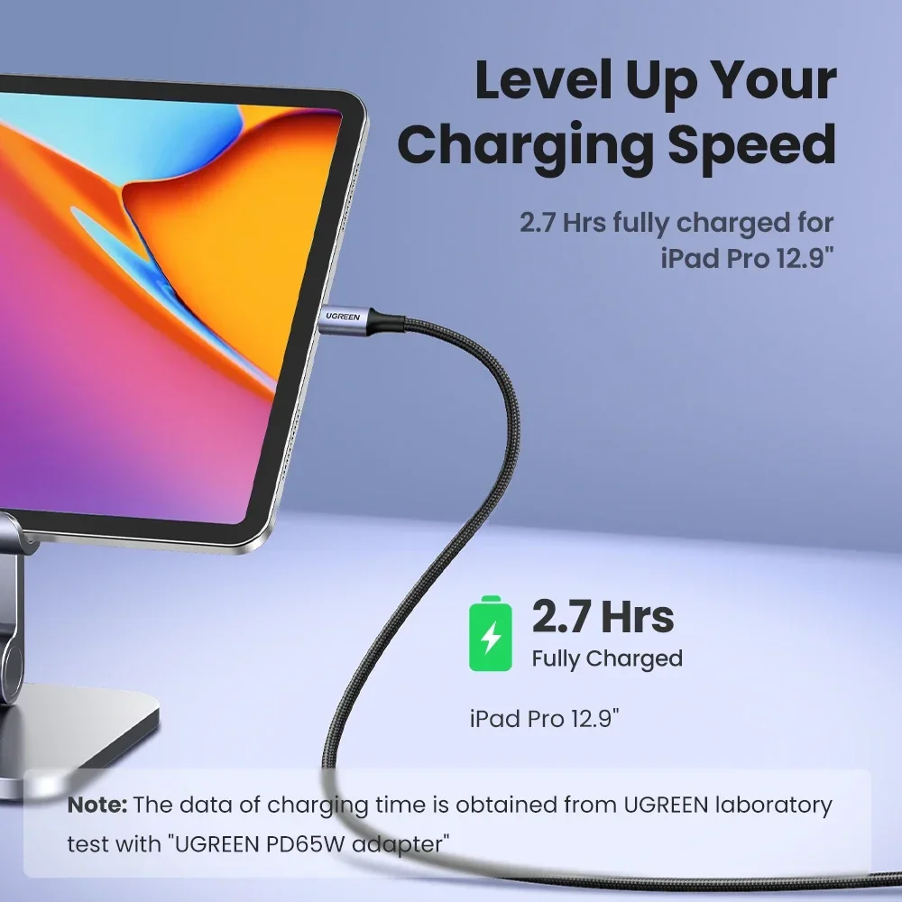UGREEN Kabel USB-C do USB-C 100W 5A PD Szybkie Ładowanie Przewód Oplotowany do Apple iPhone iPad Macbook USB C Szybka Ładowarka Android 3m — zdjęcie produktu 3