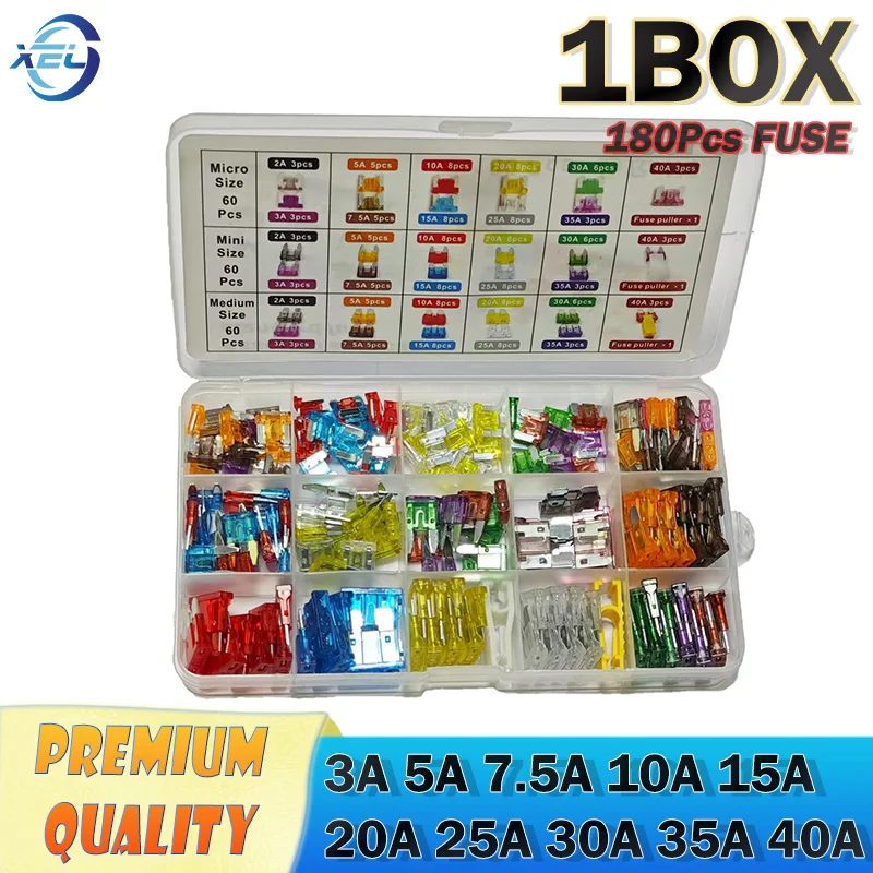 180Pcs in 1BOX Car fuse holder fuse clip set 180 pieces Mix size 5A 10A 15A 20A 25A 30A 40A Modification, socket, connector