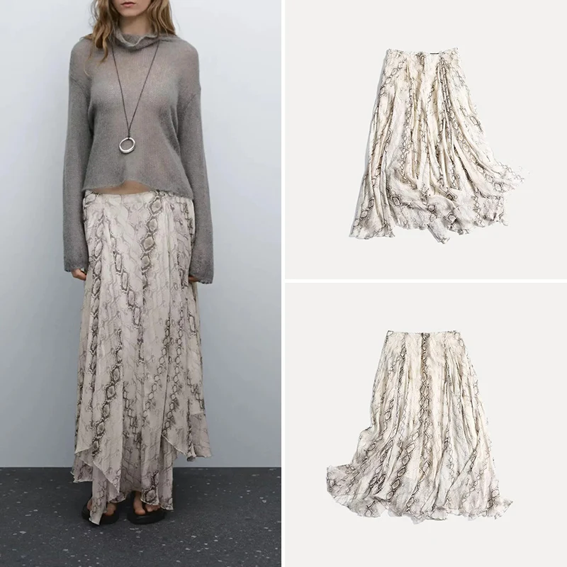 

Spring Women's Faion Snake Print Asymmetrical Skirt 299 Polyester Fiber 00% Versatile Sle Z