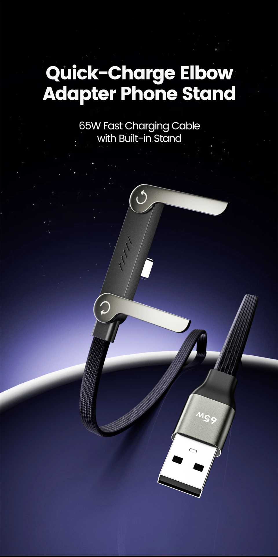 2-in-1 PD 240W Ladekabel mit integriertem Telefonständer, USB-C-auf-C-Schnelllade-Datenkabel für iPhone 17, faltbare Halterung, Typ-C-Kabel – Detail 1
