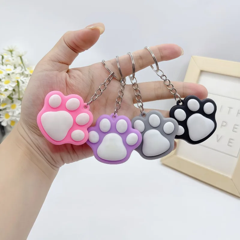 Cute Animal Paw Print Keychain Set, 4 Colors Soft Silicone Cat Paw Charms, Kawaii Pet Theme Bag Pendant Accessory