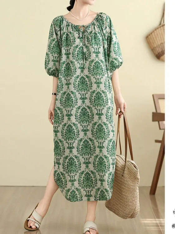 

Ele Artistic Women's Midi Dr Large Size Floral Print Lantern Sve Charming Sweet Sle Summer Faion New Arrival
