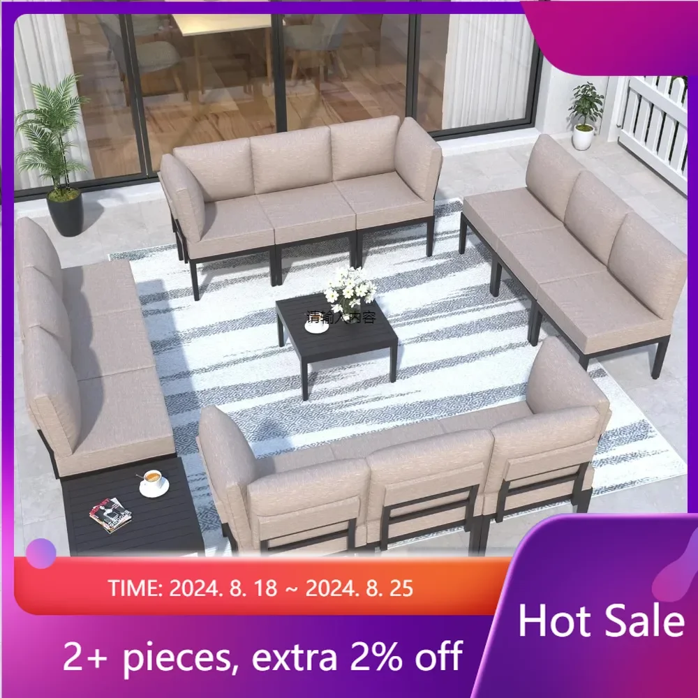 

Outdoor Metal Sectional Sofa With Thick Cushion and Coffee Table Cafe Furniture Set for Living Room Sand Mesas Tables Chair Shop