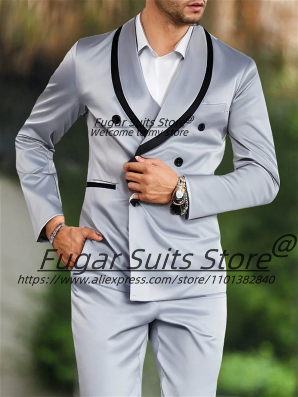 

2025 High-end Men Suits Slim Fit Double Breasted Shawl Lapel Groom Wedding Tuxedos 2Pieces Sets Fashion Male Blazers Ropa Hombre