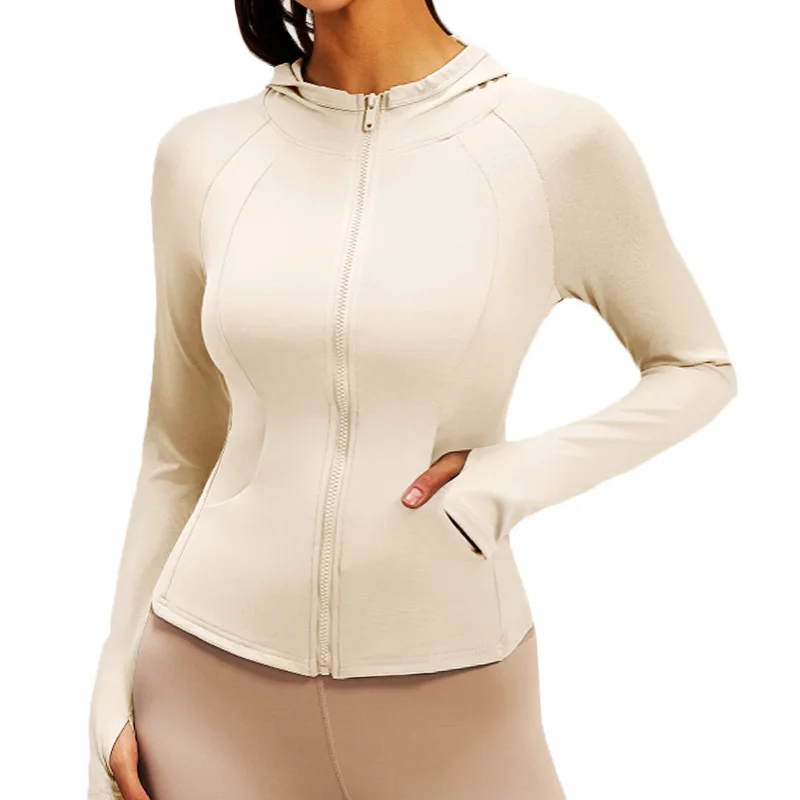 Aiithuug Hoodie Jacket Women Running Shirt Spring Autumn Fall Long Sleeve Sports Tops Pockets Zip Up Top Gym Yoga Thumbhole