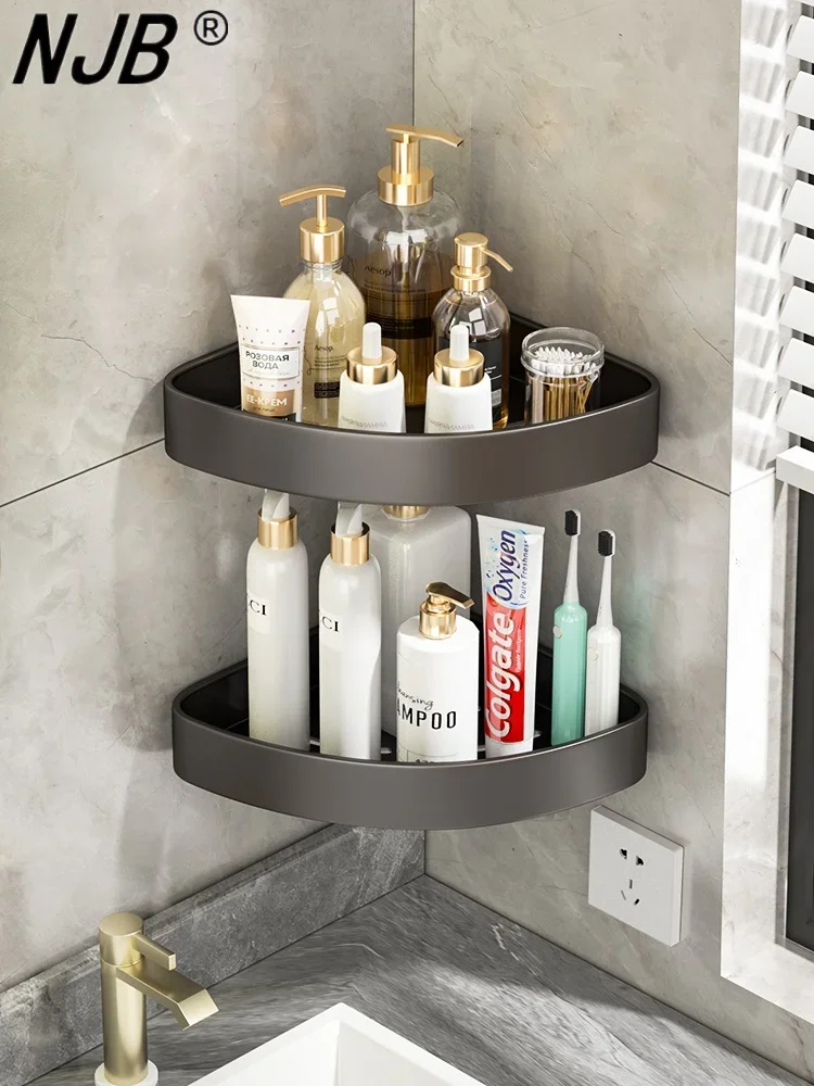 

Bathroom Shelf No Drill Wall Mounted Shampoo Bottle Shower Corner Rack Toilet Storage Rack Aluminum Bathroom Kitchen Accessories