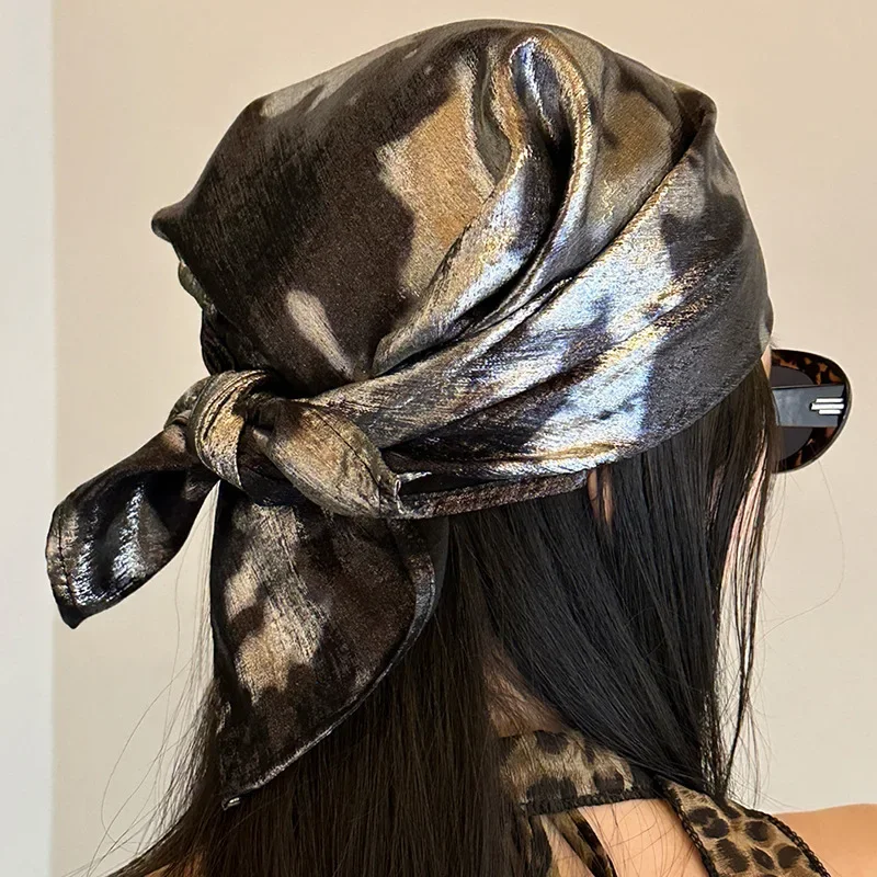 American Retro Style Silver Headscarf for Women: Sweet & Edgy, Versatile, Y2K-Inspired, High-End Hip-Hop & Street Dance Scarf