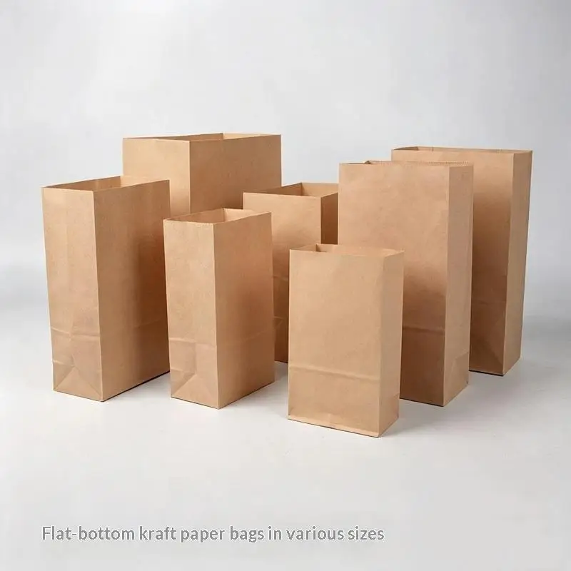 10 PCS Kraft Paper Bags With Sturdy Square Bottom Multiple Sizes For Grocery Shopping Takeout Food Retail Packaging Use