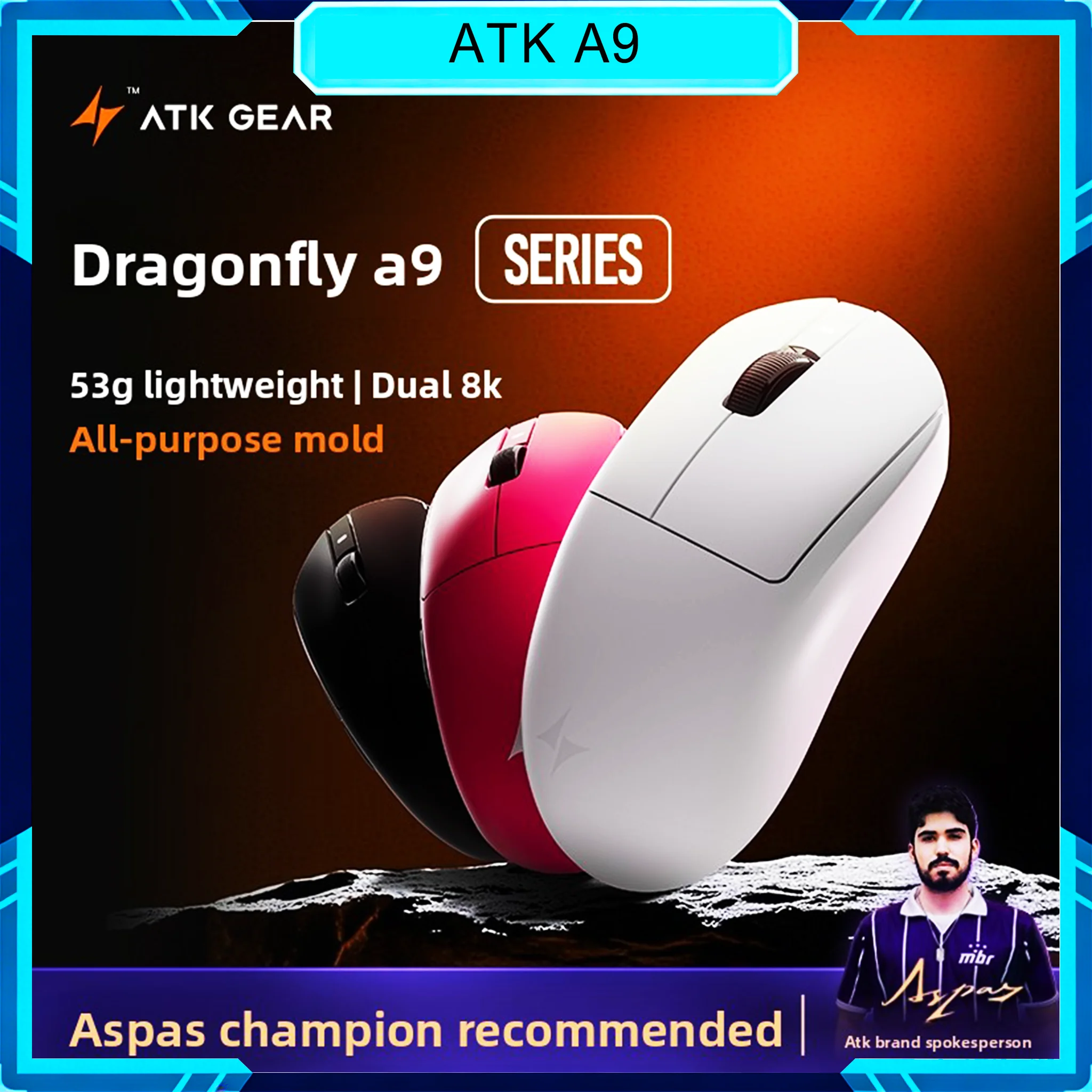 

ATK Dragonfly A9 Wireless Bluetooth Mouse Ultra-lightweight Tri-mode Dual 8K Ergonomic Mice A9 Plus PAW3395/3950 Custom Gifts