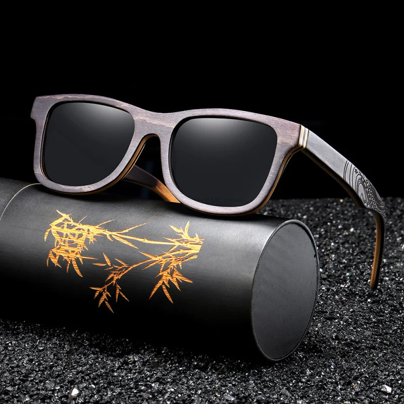 5832 Bamboo wood glasses Black Skateboard Wood Pattern Leg Classic Sun Glasses Retro