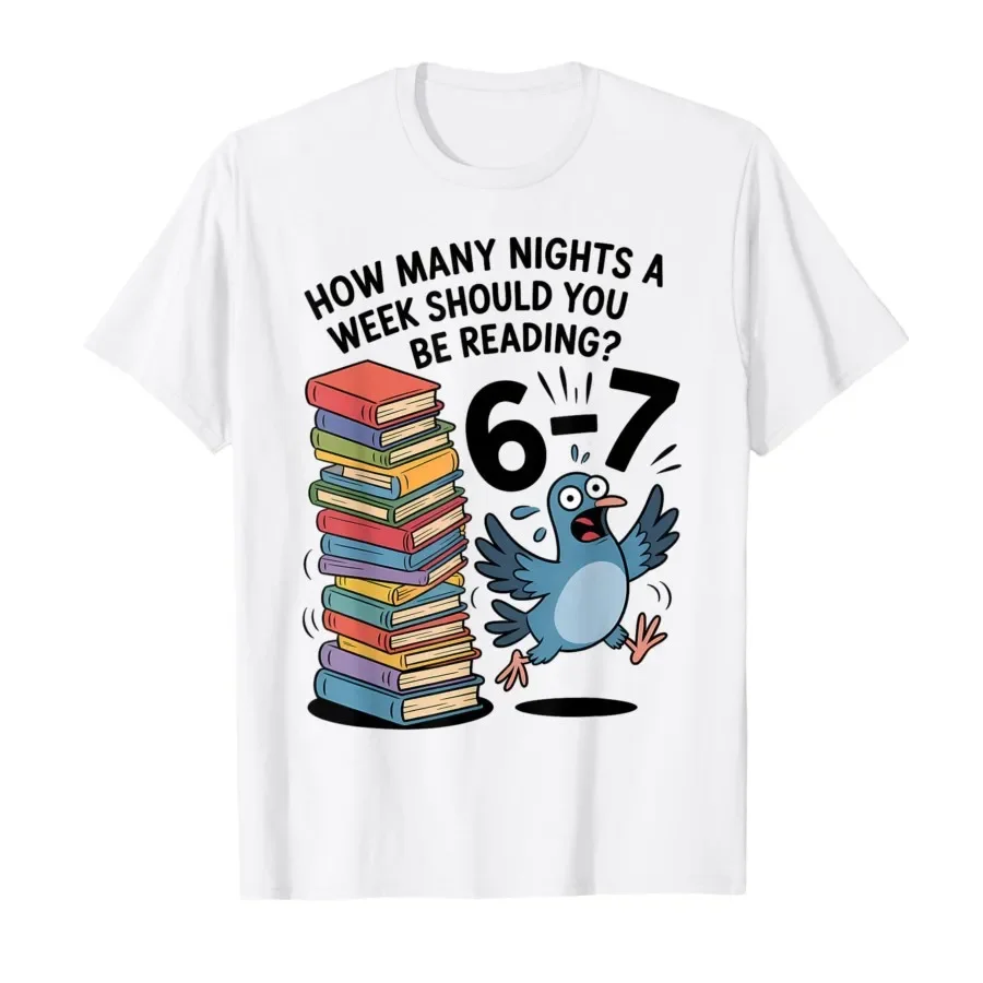 

Reading Nights 6-7 Pigeon Teacher Funny Graphic Tee Soft Cotton T-Shirt for Educators
