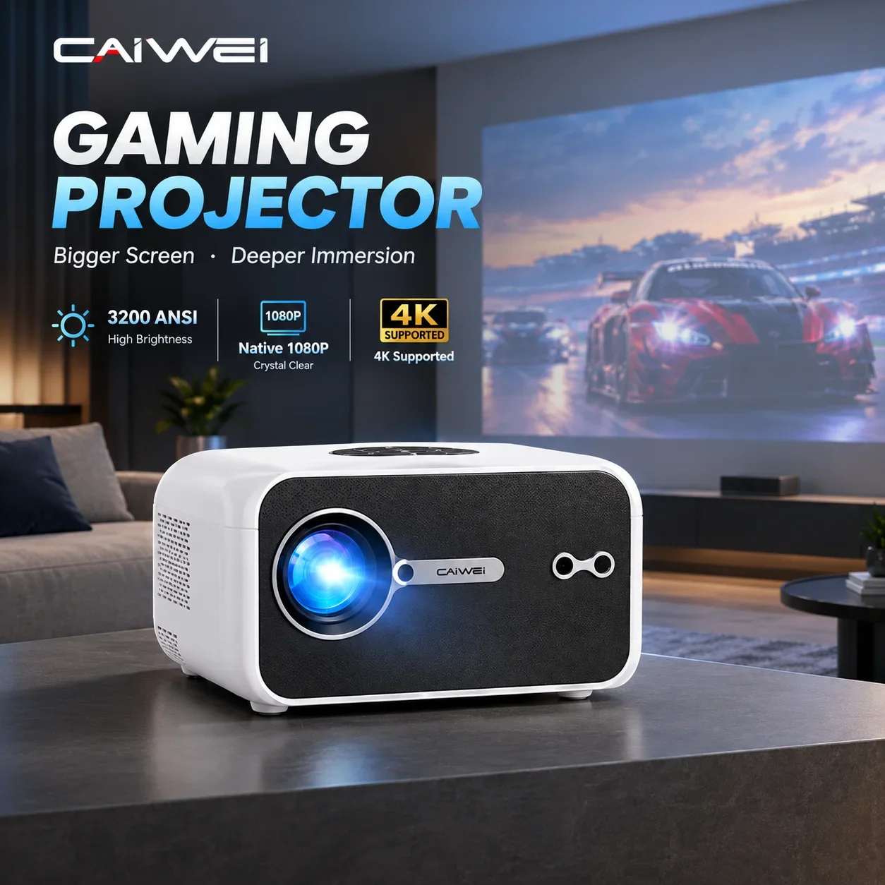 CAIWEI A6L 4K Smart Beam Projector Native 1080P 3200ANSI MEMC Gaming Racing Movies Dolby Audio Smart TV WiFi6 Auto Focus 2026