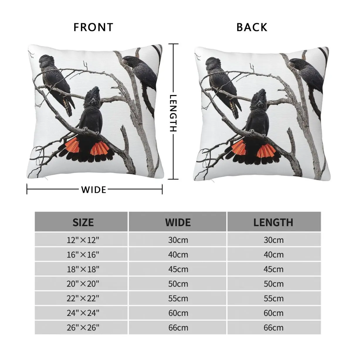 Red-Tailed Black Cockatoos Pillowcase Polyester Linen Velvet Printed Zip Decor Bed Cushion Cover
